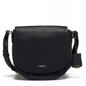 Rare Tumi York Black Leather Crossbody Saddle Bag and Goldtone Hardware